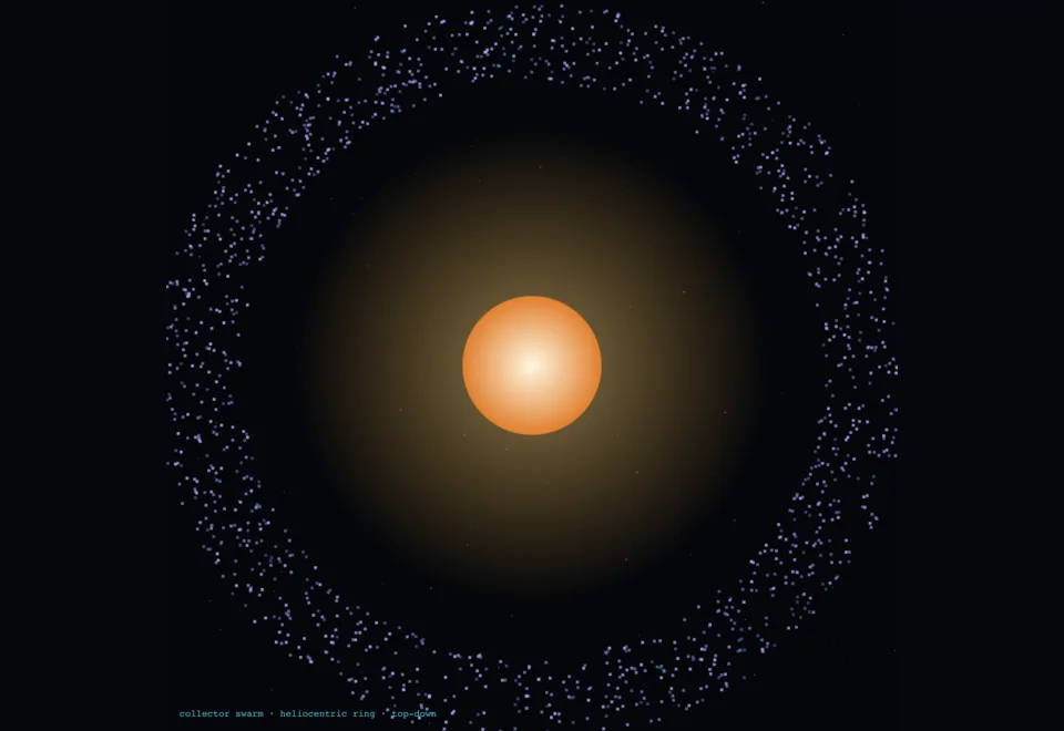 Collector swarm ringing the Sun, seen from above